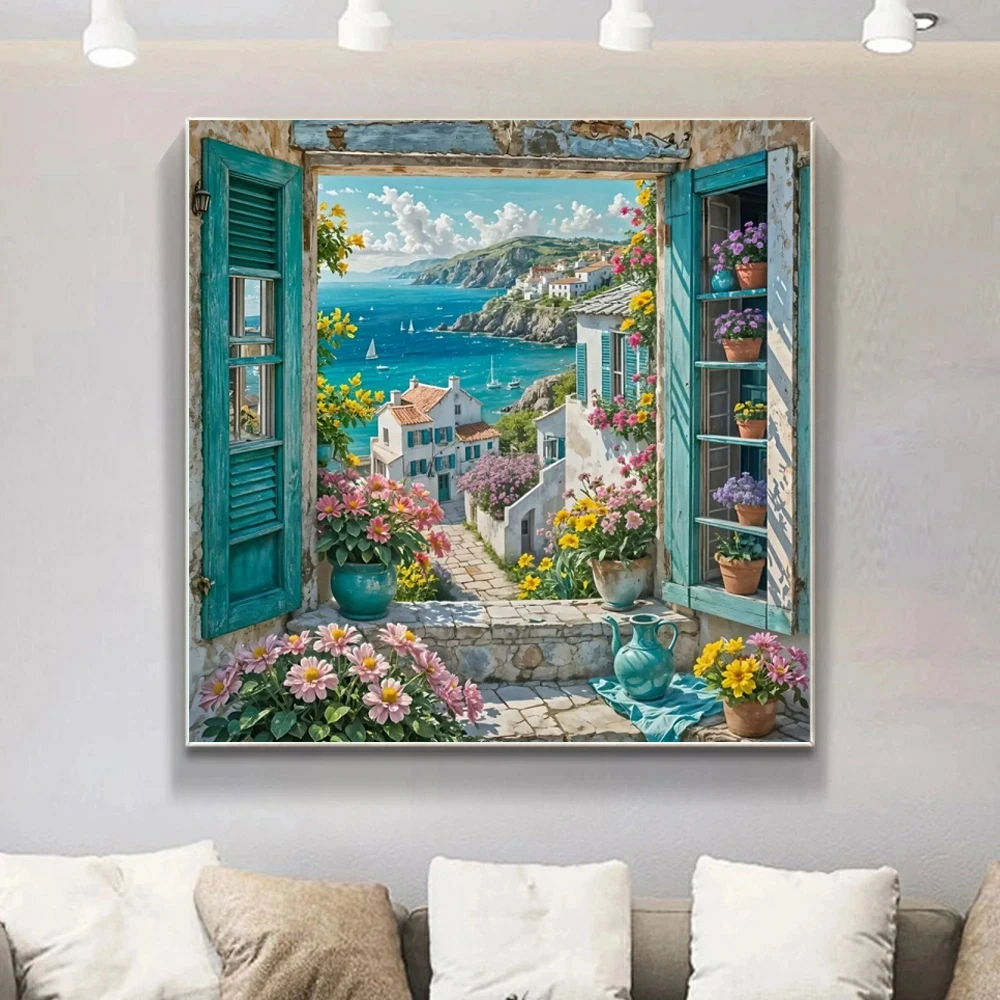 Neue Ankunft 5D Diamant Mosaik Küstenstadt Landschaft DIY mag Bild Strass Haus Diamant Malerei Fenster handgemachte Geschenke