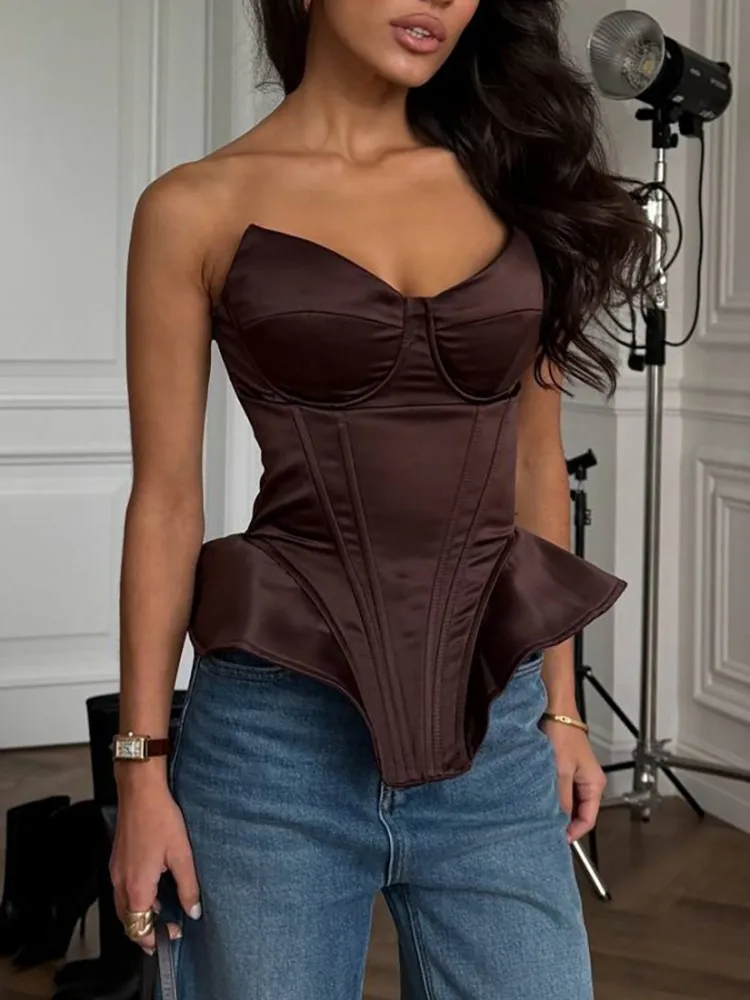 

Сексуальный тонкий корсет с рыбьей косточкой, женские топы без рукавов с открытой спиной для вечеринок и клубов, однотонный топ, женский 2026, весна-лето, женские уличные жилеты