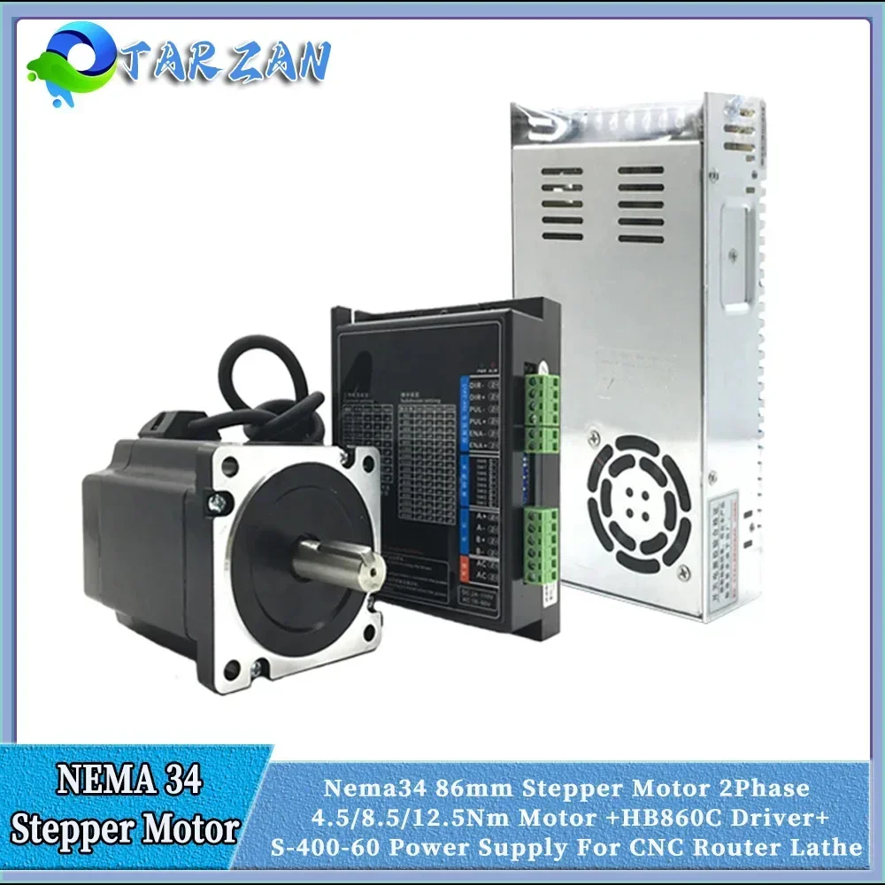 NEMA 34 86mm Stepper Motor 2PH 6A 4.5Nm/8.5Nm/12.5Nm 14mm Shaft Diameter With Power Supply Driver Kit For CNC Engraving Machine