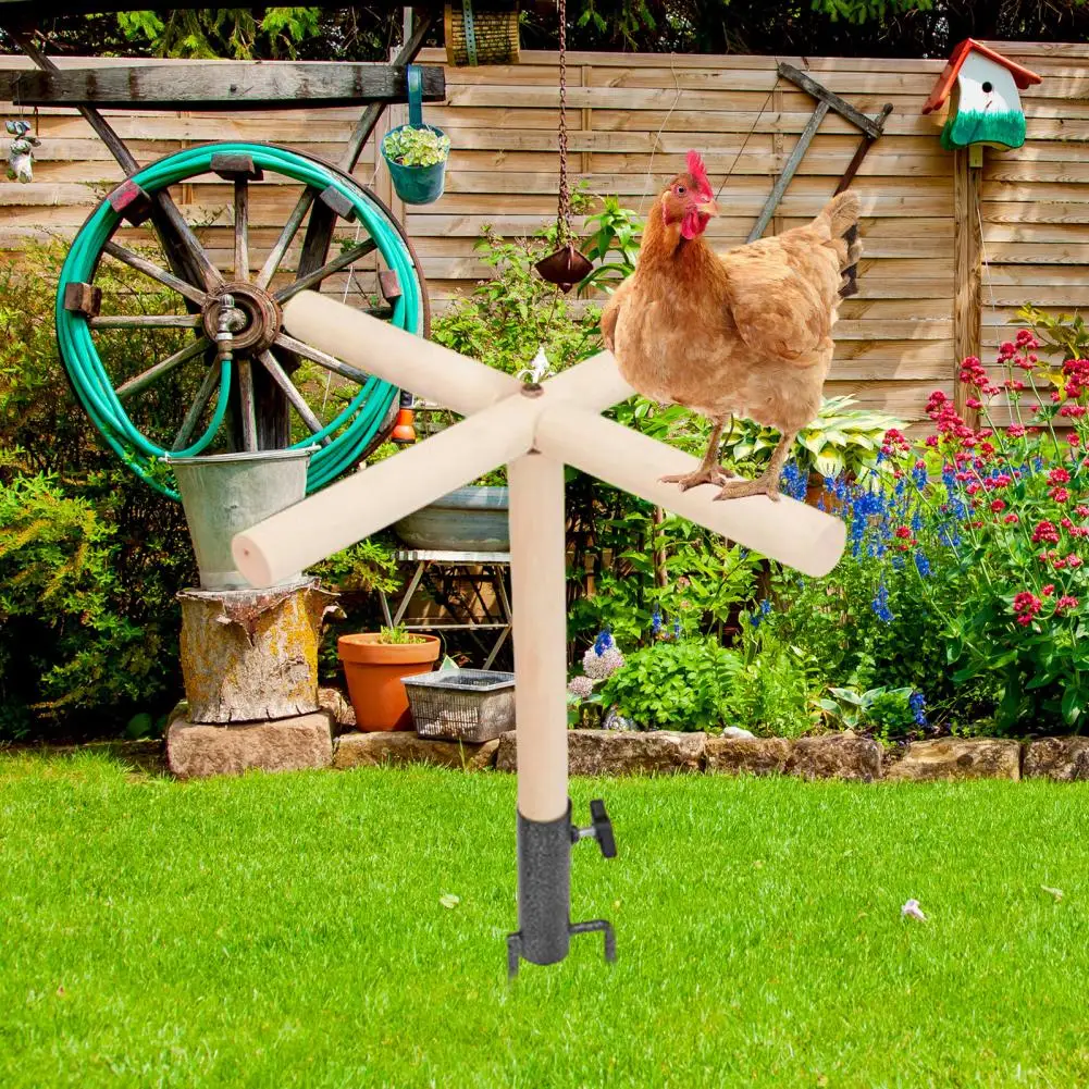 

Outdoor Chicken Playground Wooden Chicken Perch Toy with Metal Stake for Roosters Chicks Parrots Poultry for Birds for Chickens