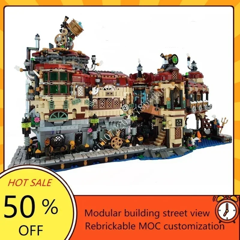 

3455PCS Steam Powered Science Hot MOC Creative Street View Architecture Model DIY Custom Puzzle Birthday Toy Christmas Gift
