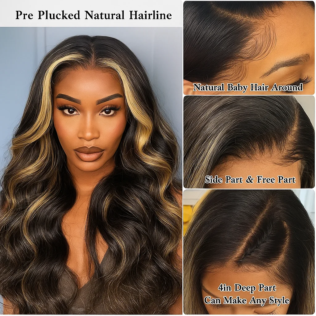 1B/27 الأسود والأشقر يسلط الضوء على الجسم موجة 13x4 HD الدانتيل الجبهة خصلات الشعر المستعار الإنسان 200% البرازيلي الملونة الدانتيل الباروكة الأمامية للنساء