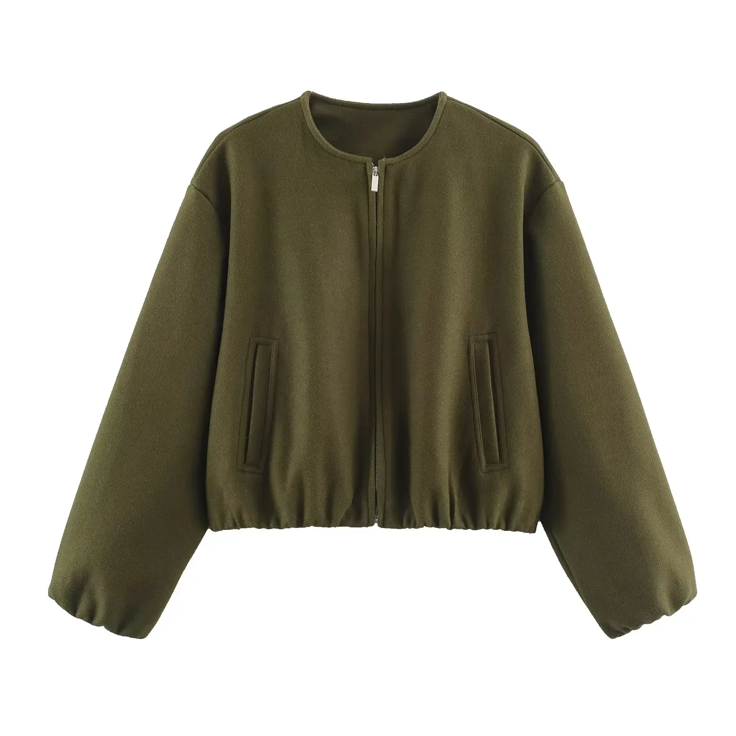 BSAY 2026 Herbst Neue Damen Rundhals-Reißverschluss-Cropped-Bomberjacke Langarm Elastischer Saum Tasche Locker Lässige Kurze Oberbekleidung – Detail 21