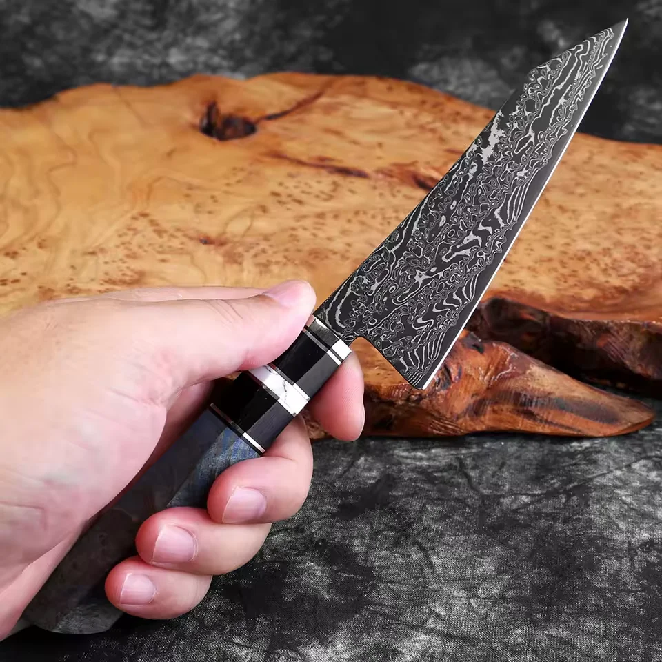 سكّين متعدّد الاستخدامات ياباني دمشق VG10 فولاذ حاد احترافي متعدد الوظائف 5 بوصة سكين فواكه مقبض خشبي مريح