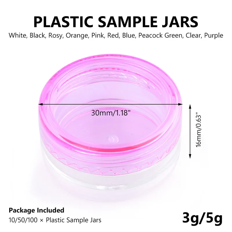 1Pcs 3g 5g Plastic Cosmetic Empty Jar Pot Box Nail Art Powder Bead Storage Container Round Makeup Portable Sample Bottle