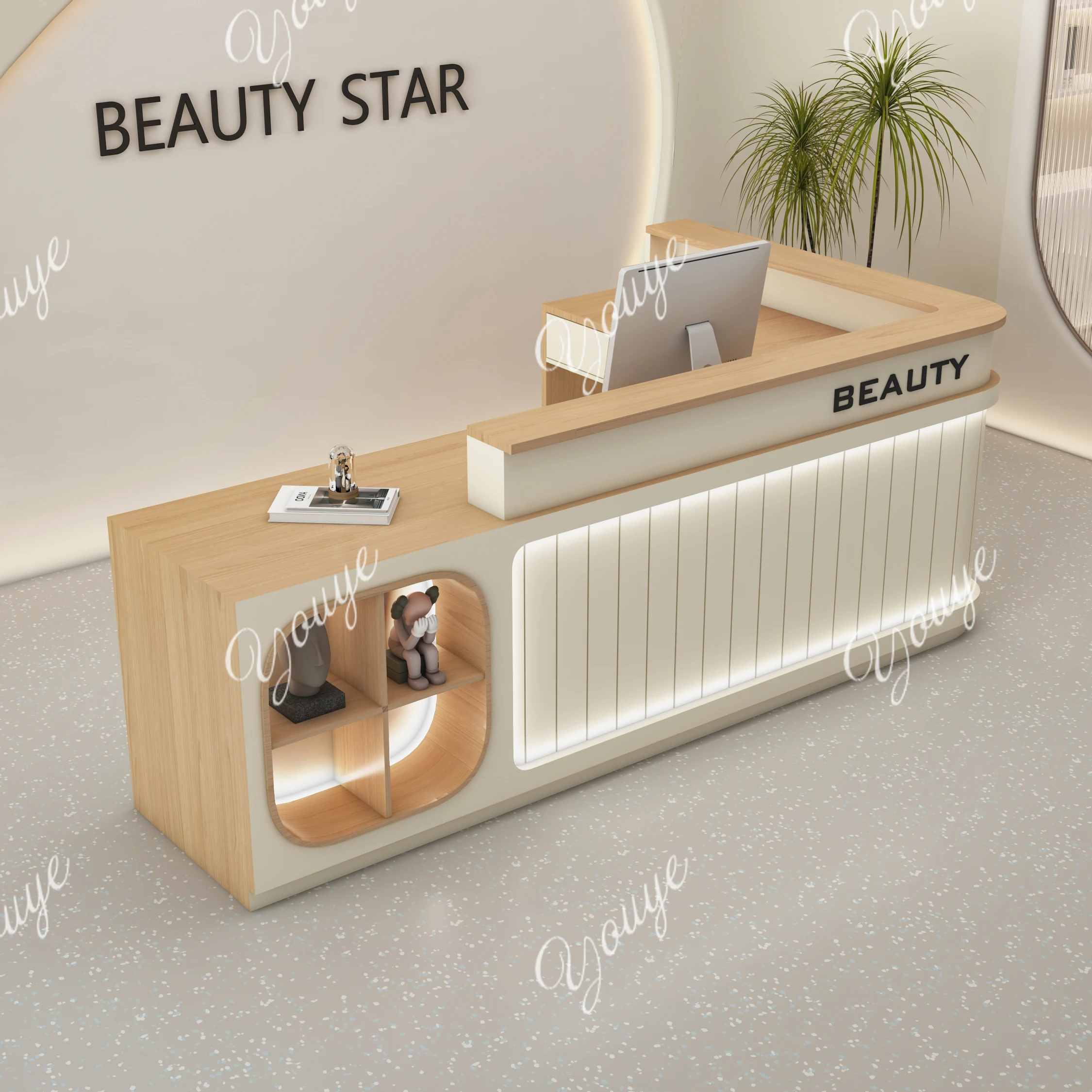 Dessert shop checkout page Reception desk L-shaped corner Beauty salon Clothing shop Training institution Bar