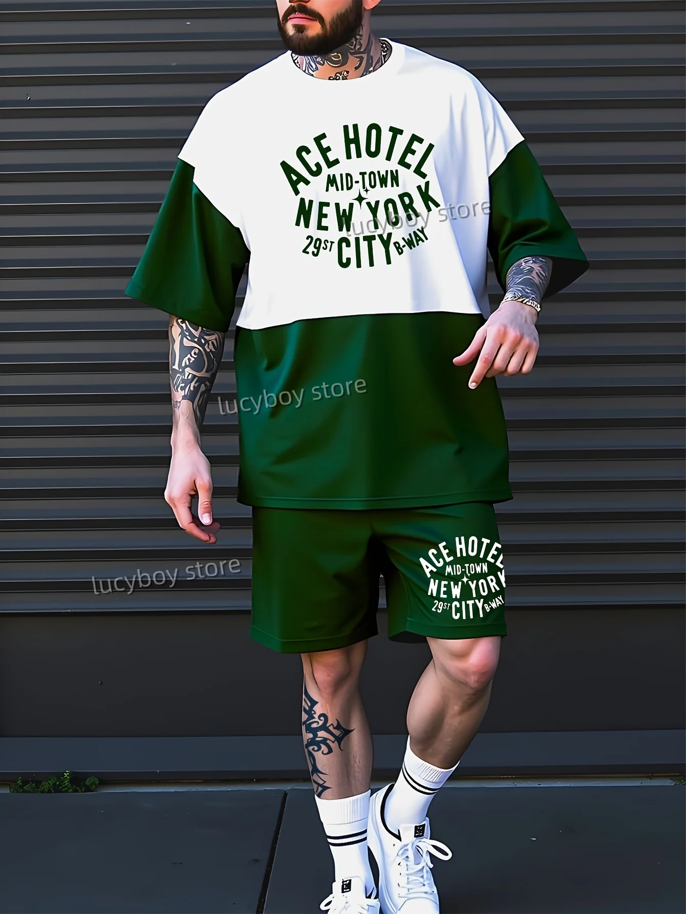 Mid-Town NewYork Printed Men Sport T-Shirt+Shorts Suit Set Male Luxury Tracksuit Outfit Summer Oversized 2 Piece Set Clothes
