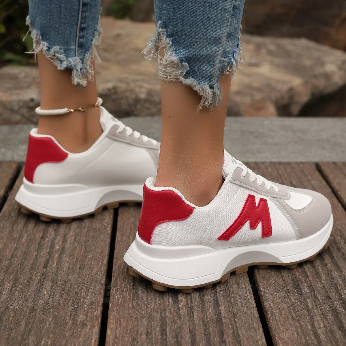 2024 New Sneakers Women Casual Walking Shoes Summer Lace Up Leather High Quality Sneakers Fashion Sneakers Zapatos De Mujer