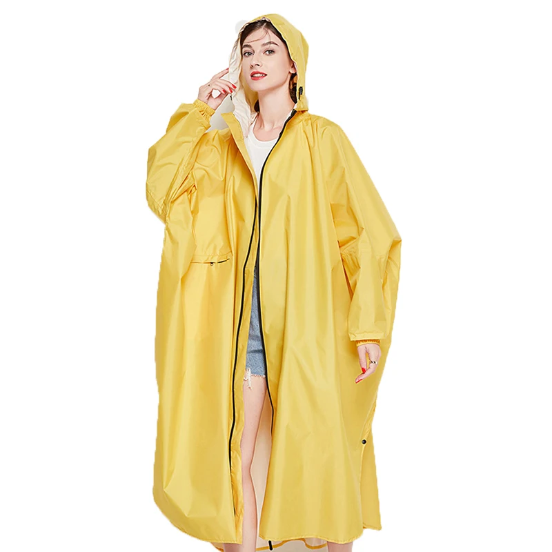 Yellow Rain Poncho Women Ladies All-weather Raincoat Lightweight Cloak Hood Cover Pocket