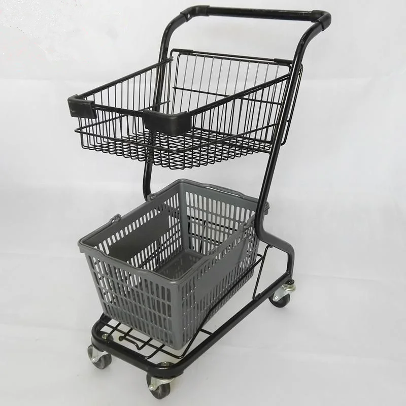 Supermarket shopping cart household trolley double-deck minivan supermarket shopping trolley ktv beer trolley