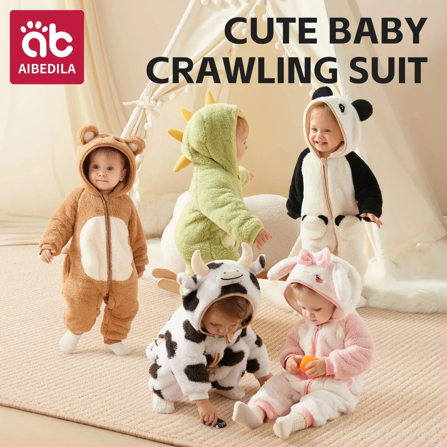 

AIBEDILA Baby Animal Costume Pajamas Cute Cartoon Infant Rompers Pajamas Newborn Boy/Girls Zipper Jumpsuit Winter Kid Clothes