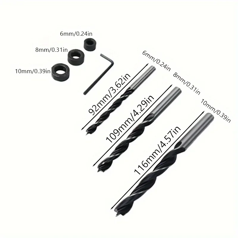 7pcs 6/8/10mm Carbon Steel Three Pointed Drill Bits Set with Straight Shank Woodworking Twists Drill Bits Set For Dowel Drilling