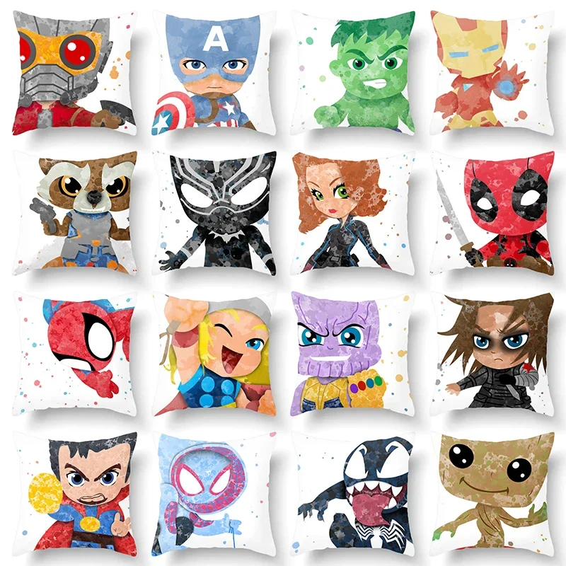 

Marvel Cartoon Pillow Covers Spider-Man Captain America Iron Man Groot Decorative Home Bedroom Cushion Cover45*45cm