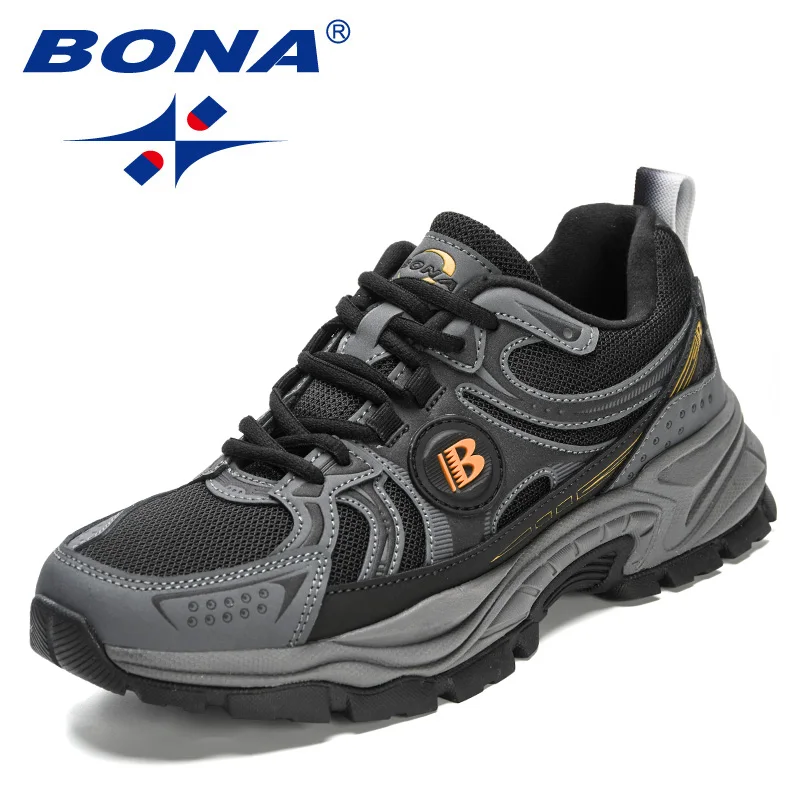 BONA 2023, nuevos diseñadores, zapatos para correr de malla de cuero de acción, zapatos transpirables para correr para hombre, zapatillas deportivas