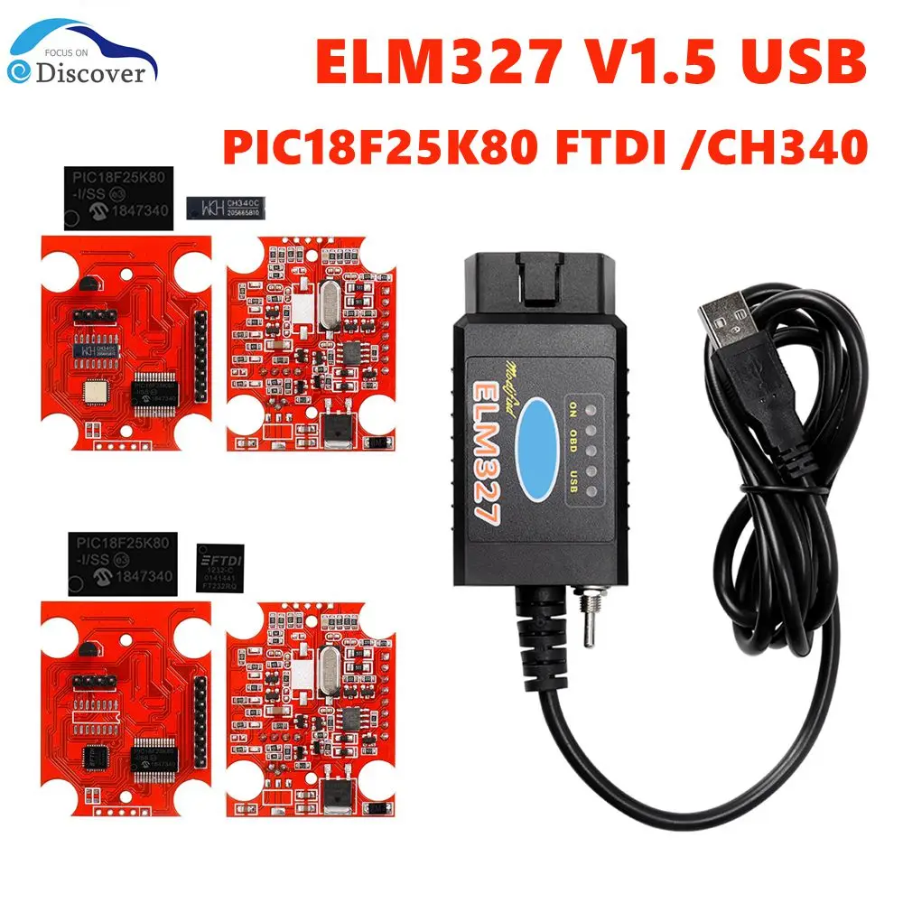 

10pcs Multi-language ELM327 V1.5 USB PIC18F25K80 FTDI CH340 Chip CAN /MS CAN For Forscan OBD2 Diagnostic can Switch OBD Scanner