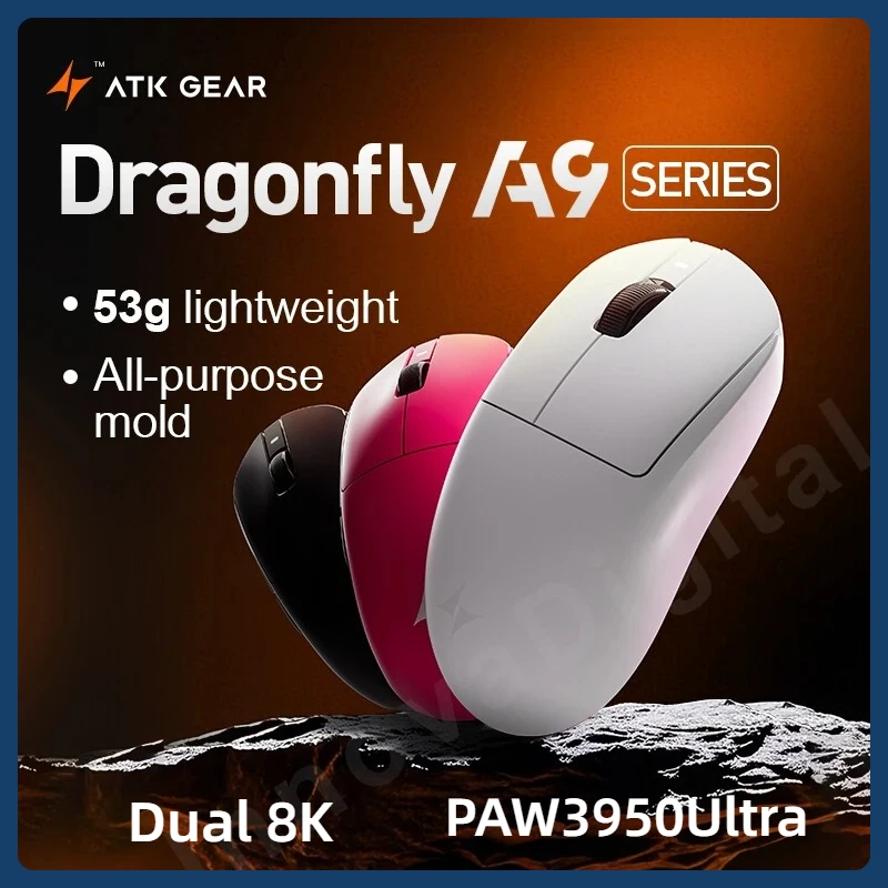 

ATK Dragonfly A9 Ultra Беспроводная игровая мышь для киберспорта Bluetooth Трехрежимная двойная эргономичная мышь 8K Офисная/игровая мышь двойного назначения