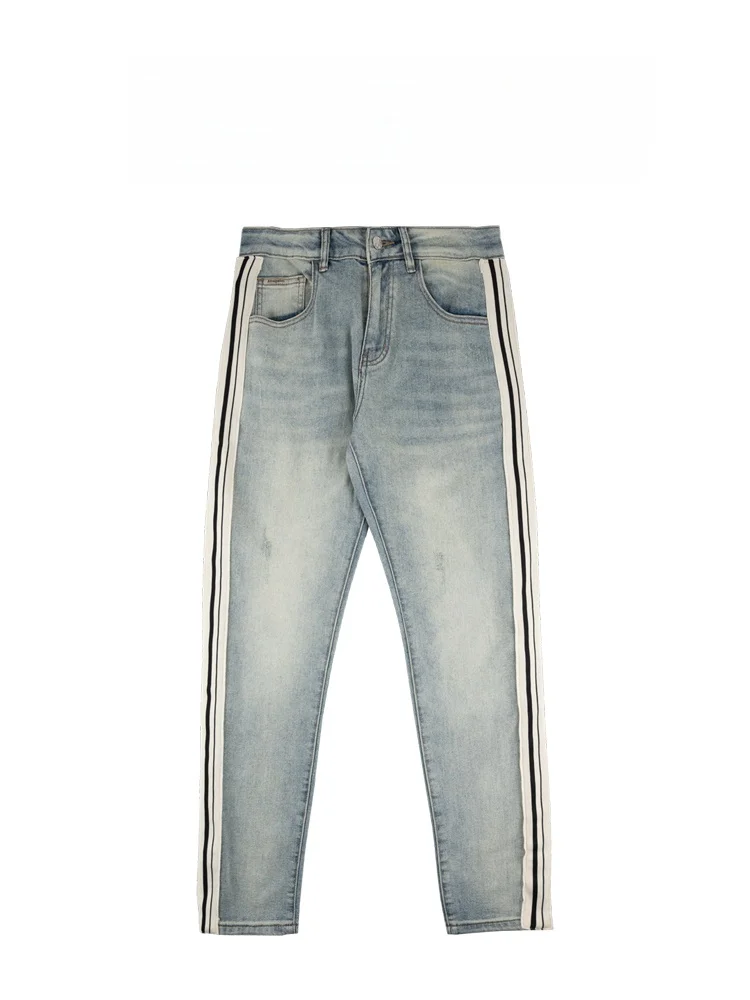 

Мужские джинсы BAIRBAOLIY в американском ретро-стиле, с полосками, зауженные, прямые, модные, городские, дышащие, комфортные, современные