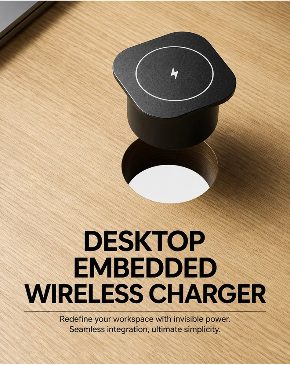 15W Built-in Wireless Charger Flush Mount Desktop Charging Station Black & White , US/EU/UK Plug Fast Charge for Office Home T&I Online Store