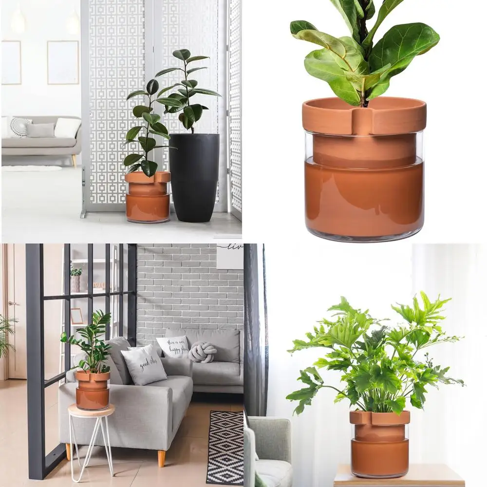 

10-дюймовый терракотовый самополивающийся горшок с стеклянным резервуаром для комнатных растений и трав