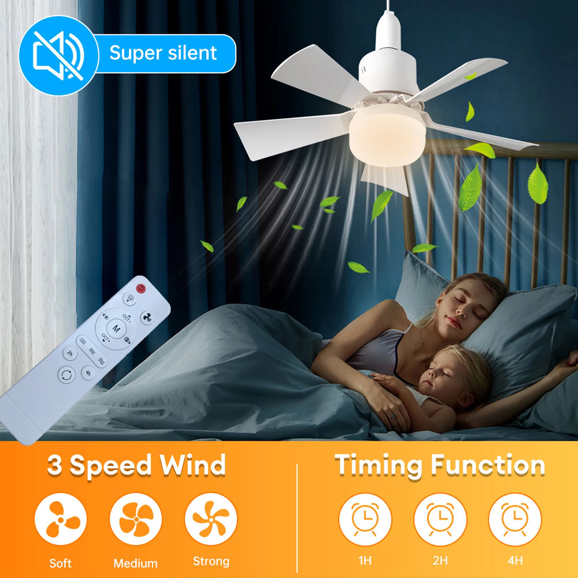 E27 Ceiling Fan Lamp 40W Remote Control Integrated Ceiling Fan Light Removable Illumination Fan Lights For Living Room Bedroom