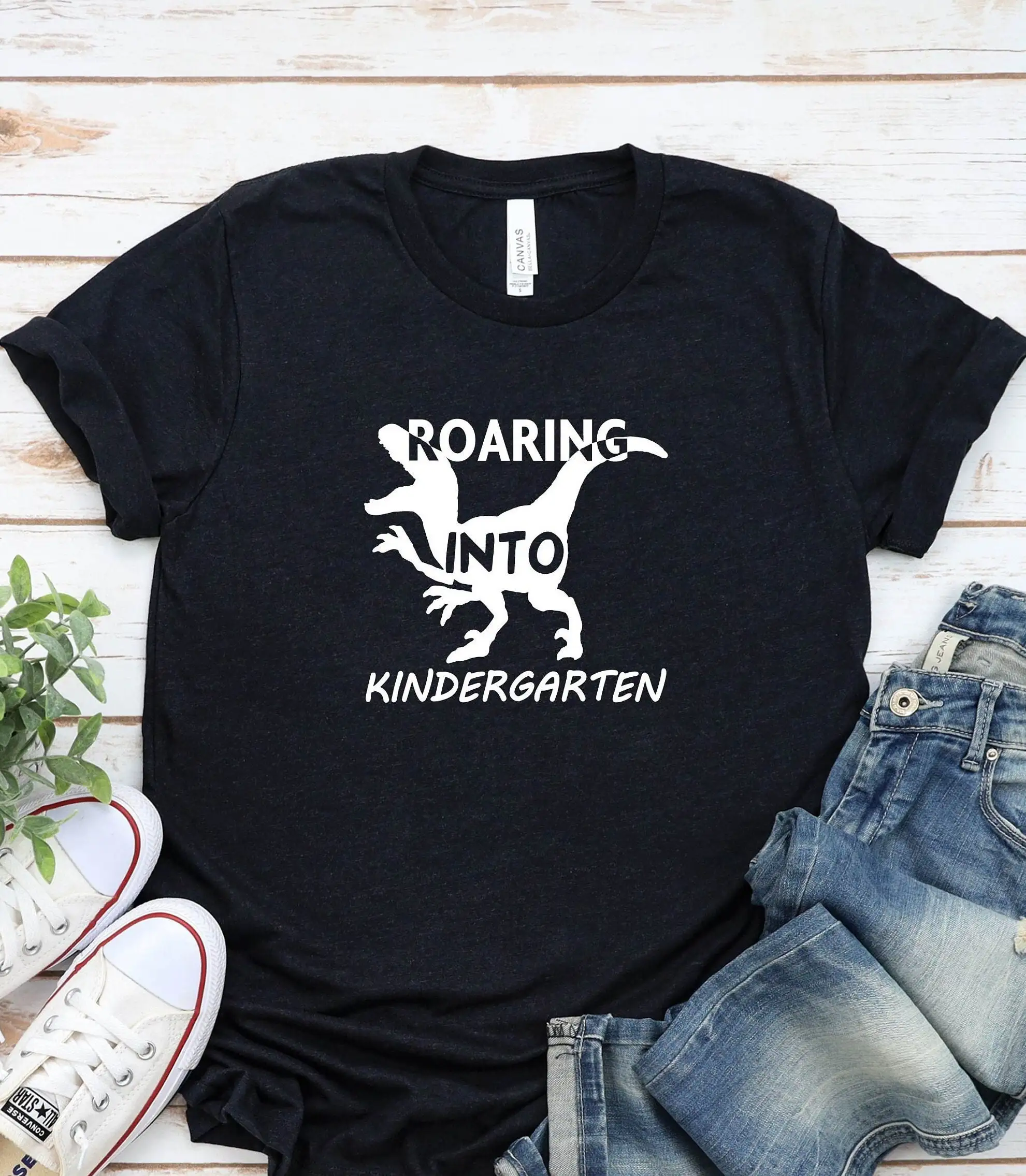 Kindergarten Dinosaur T Shirt Roaring Into School Boys First Day Of Rex