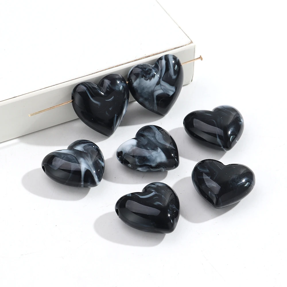 15 stks/partij Marmering Kleurrijke Acryl Hart Perzik Kralen Leuke Liefde Losse Spacer Bead DIY Armbanden Ketting Sieraden Accessoires