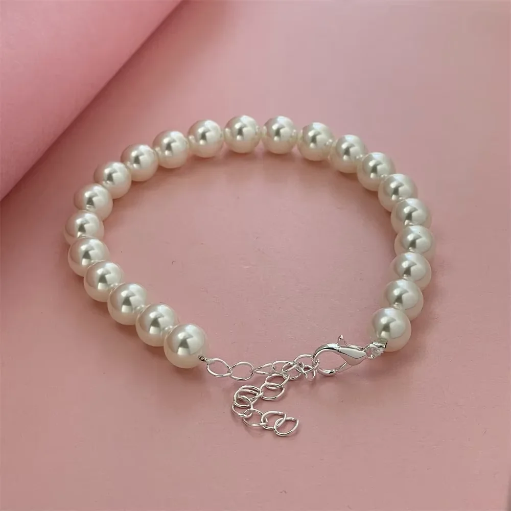 

925 sterling silver imitation pearl bracelet with lobster clasp, the perfect gift for an elegant, versatile and fashionable look
