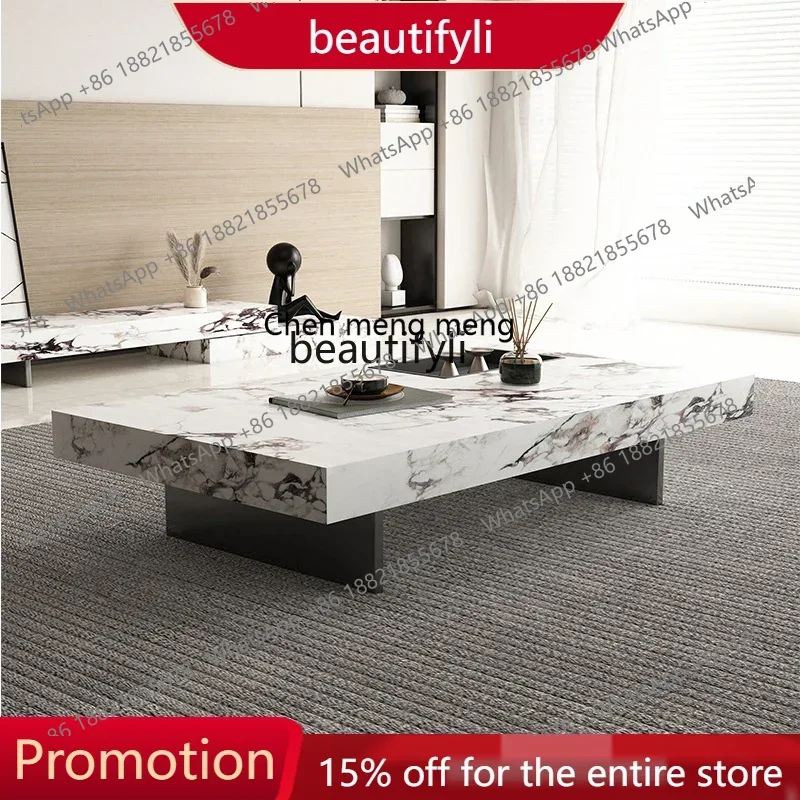 

Italian Minimalist Stone Plate Coffee Table Modern Light Luxury Designer Home Living Room Square Table 1001