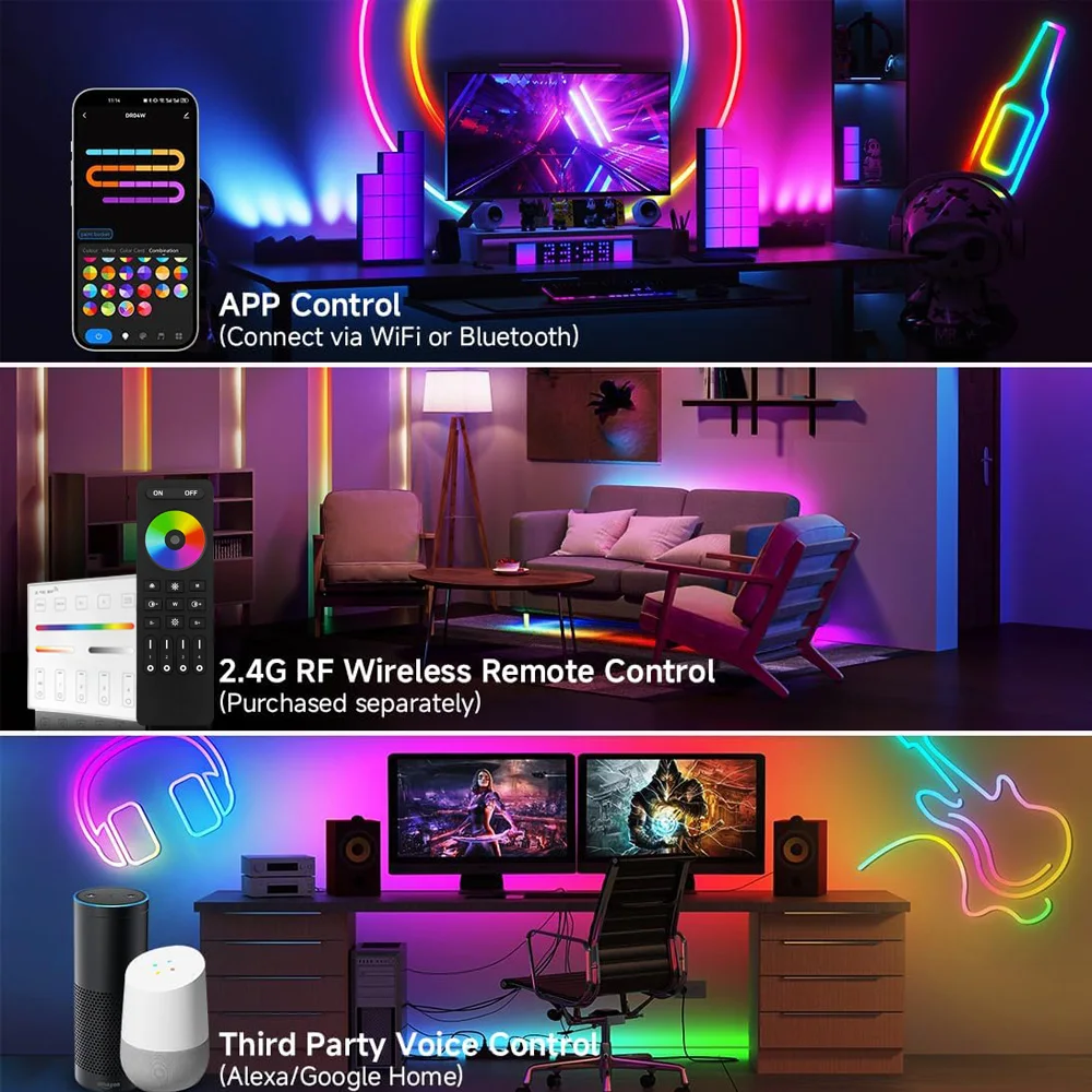 2.4G WiFi RGB SPI Controller Tuya APP/Smart Life/Google Home/Alexa Control Support WS2812B WS2811 WS2815 Addressable LED Strip