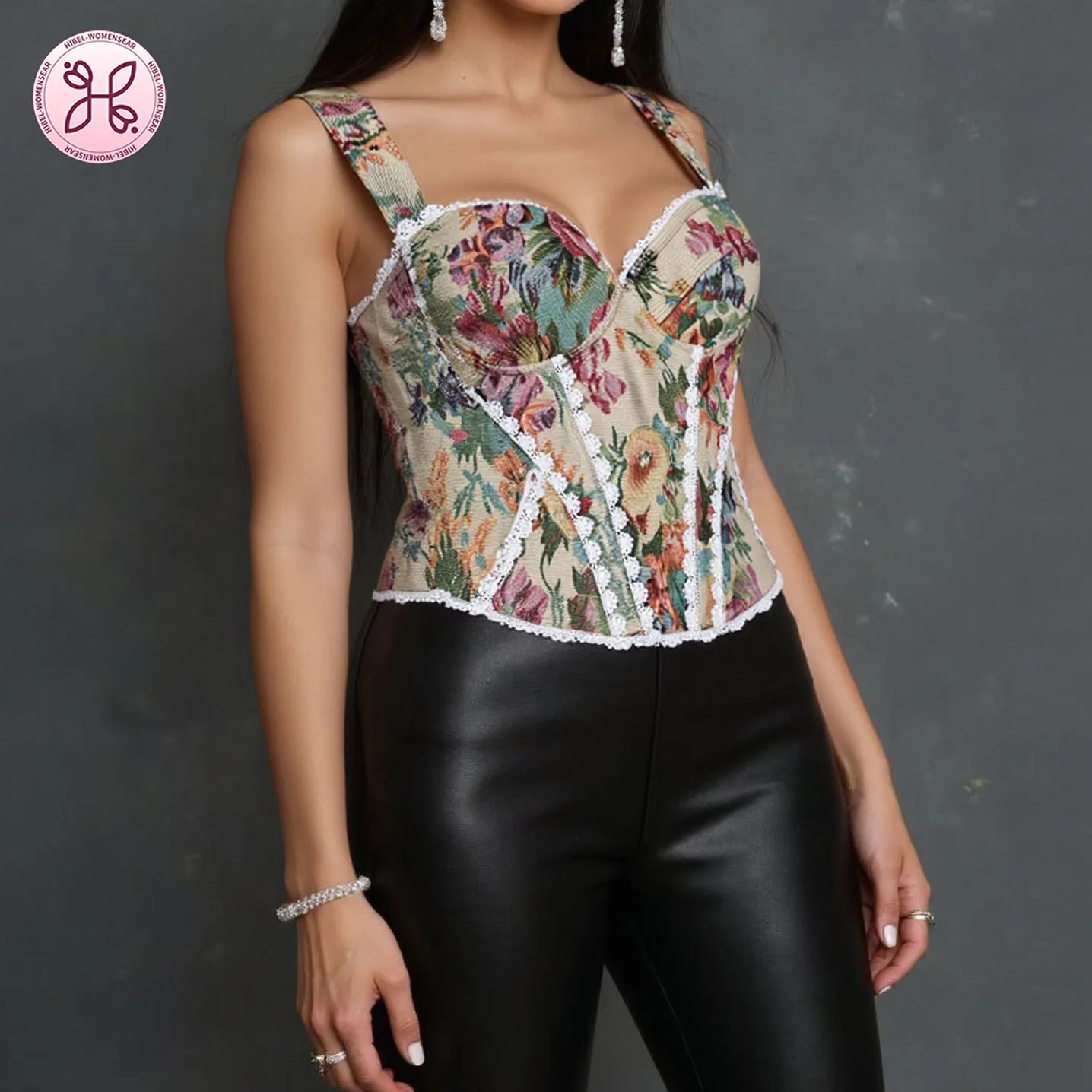 

Французский винтажный кружевной бюстгальтер 2025 года | Корсетный топ с цветочной вышивкой | Женское бюстье с регулируемой завязкой