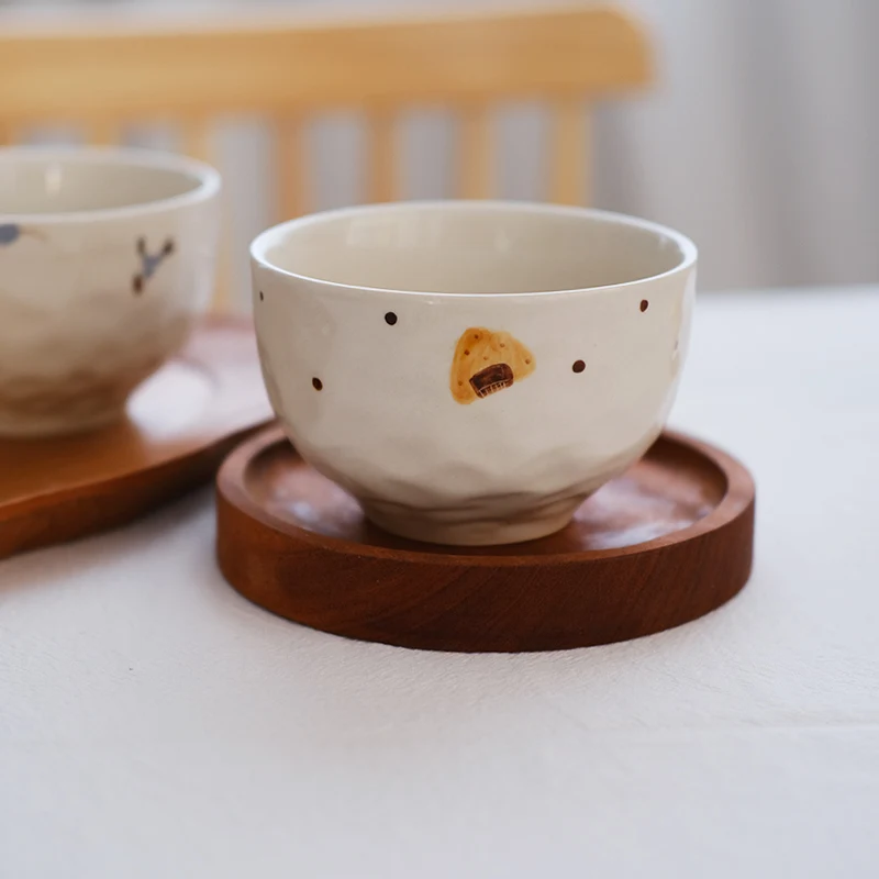 النمط الياباني لطيف نمط وعاء سيراميك Underglaze جولة 4.5 بوصة أطباق الأرز المنزلية عارضة دائم الخزف أدوات المائدة #4