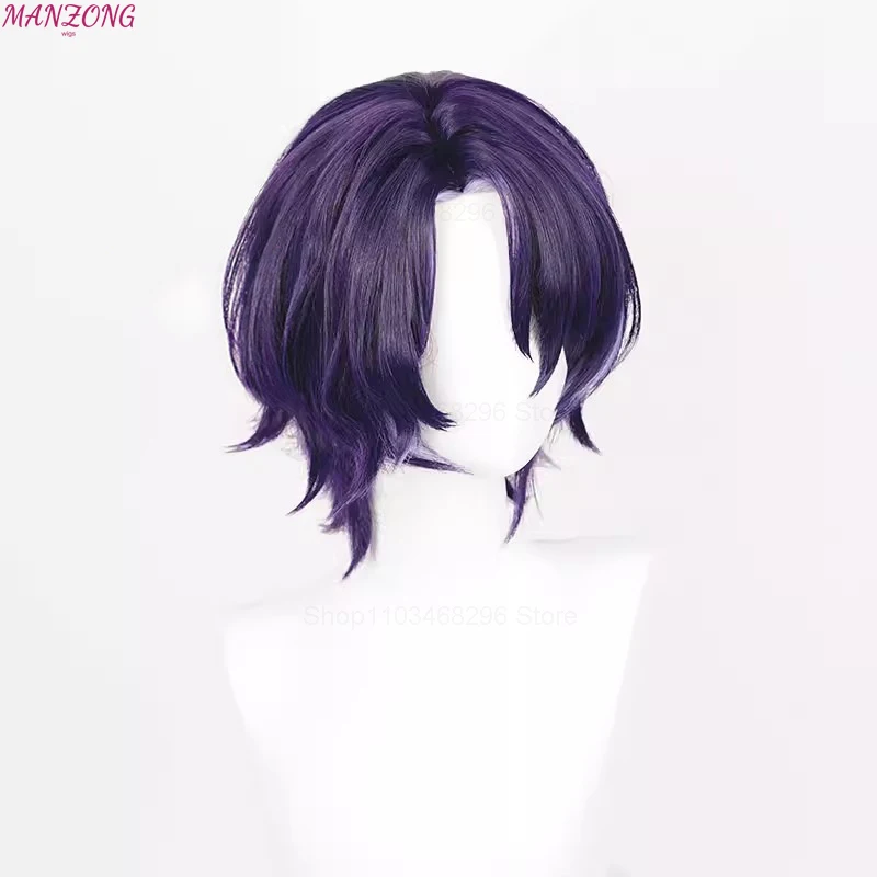 HSR Dr. Ratio Cosplay Wig 33cm Purple Mixed Color Wigs Heat Resistant Synthetic Hair