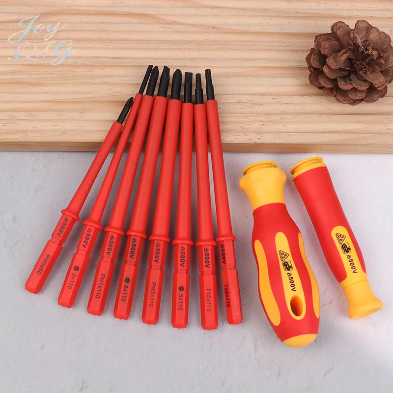 

Набор из 10 отверток с изолированными лезвиями VDE и сумкой для хранения, 500В, для домашнего и профессионального использования, ручные инструменты для электриков