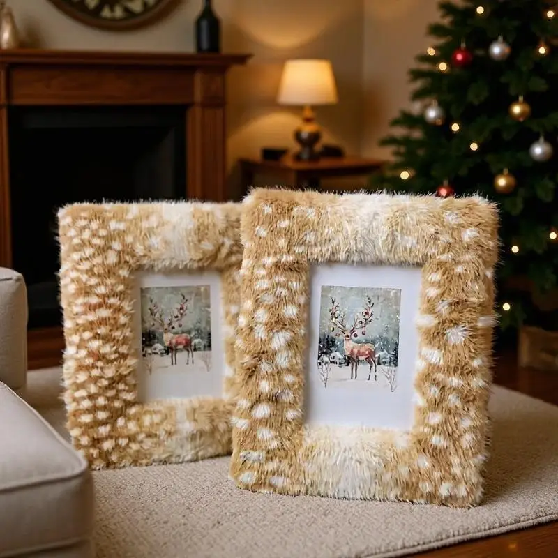 4/5 Inch Imitation Moose Fur Photo Frame Display Stand Beautiful And Creative Square Fur Photo Frame