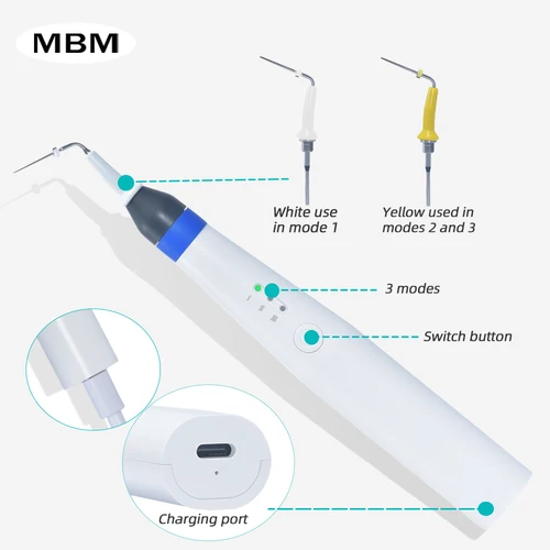 Imagen 2 del producto Bolígrafo calefactor de gutapercha Dental MBM con 2 puntas enchufables, bolígrafo inalámbrico para obturación Endo de guta, herramienta de calefacción para terapia de conducto radicular