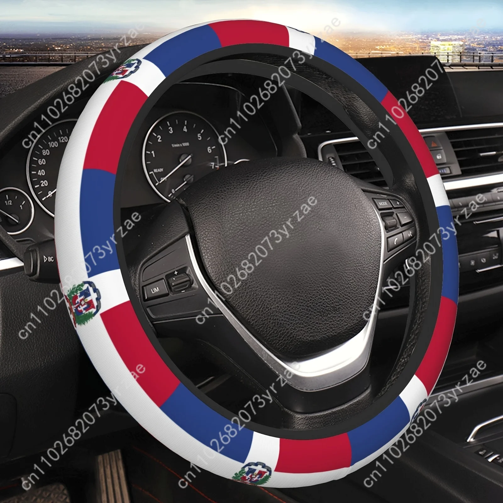 

Dominican Republic Flag Car Steering Wheels Cover Universal Type Environmental Friendly Comfortablenon-slip Steering Wheel Wrap