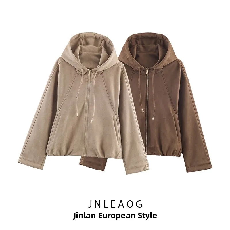 JNLEAOG automne nouveau femmes fausse fourrure Jaet à capuche velours effet Texture vêtements d'extérieur en Fiber de Polyester longue Sve ort manteau