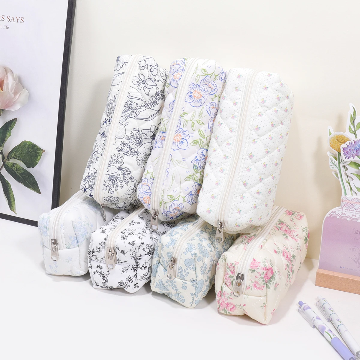 Estuche para lápices con estampado floral creativo, bolsa de almacenamiento portátil exquisita, útiles escolares de moda, imprescindible para la escuela, 1 ud.