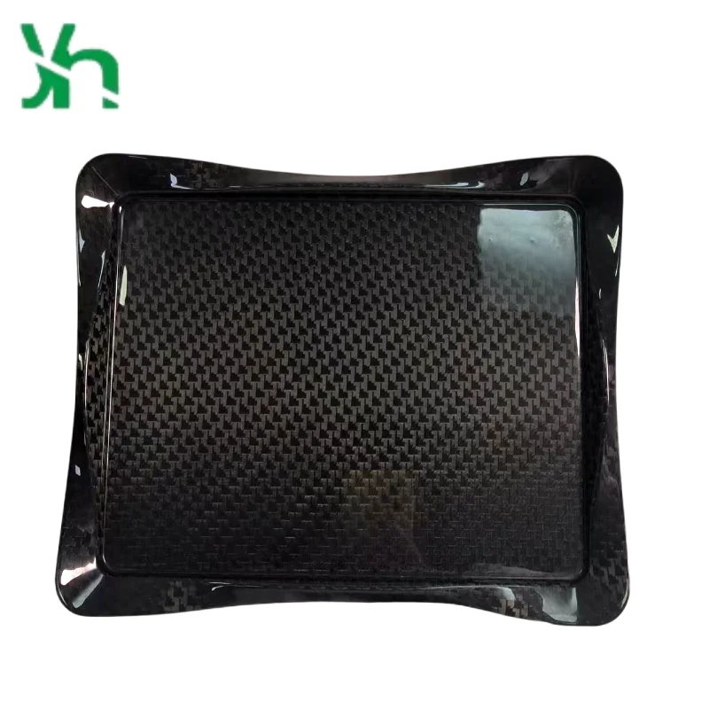 3K ドライカーボンファイバートレイ 30x25cm、ジャカード織り模様、高級サービングプレート