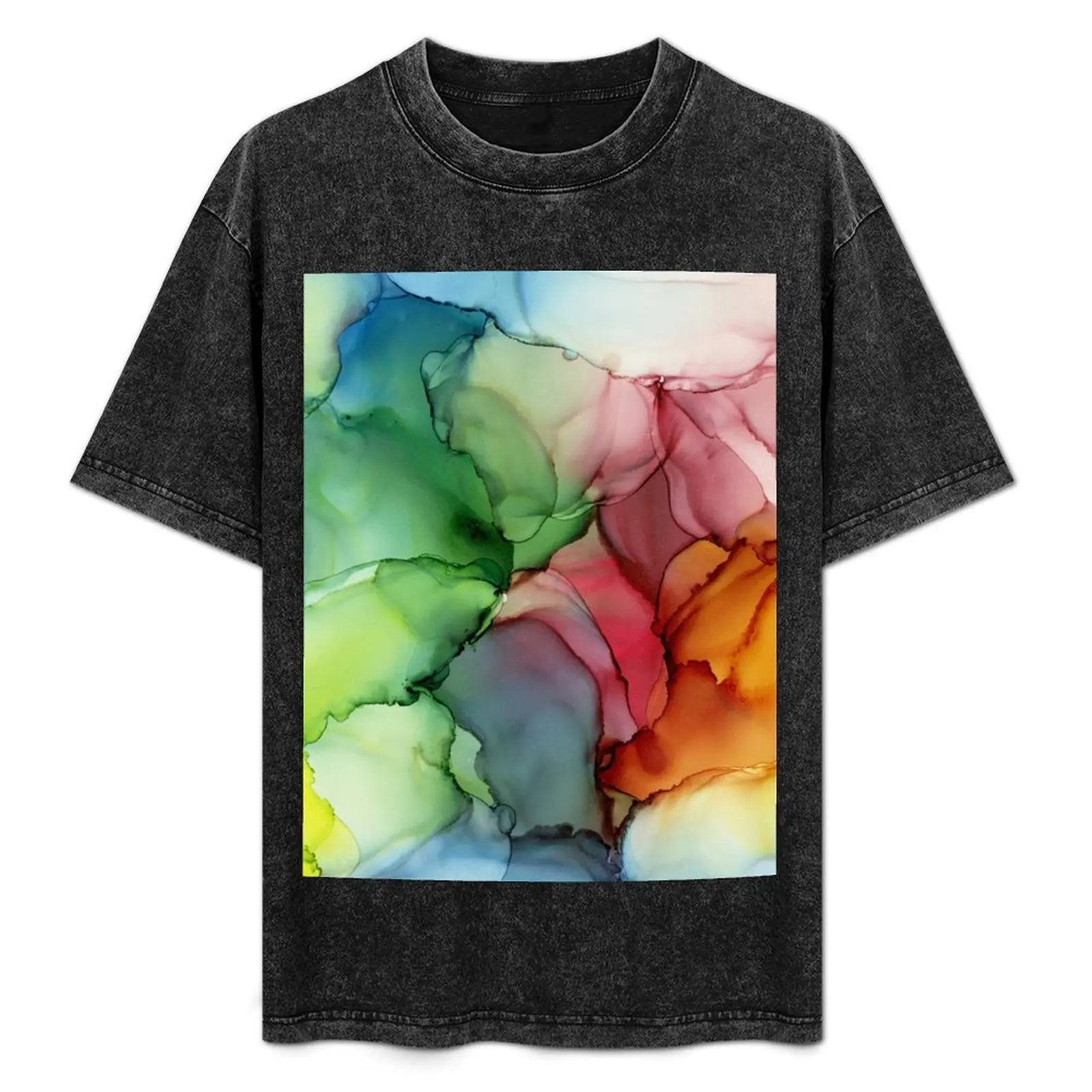 

Stormy Spectrum Abstract Rainbow Painting T-Shirt Basic Solid Tee for Daily Use