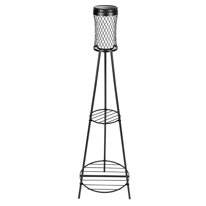 Outdoor Solar Floor Light with Pot Stand Modern Metal Tripod LED Lamp for Patio Garden Driveway Pathway Yard Decoration