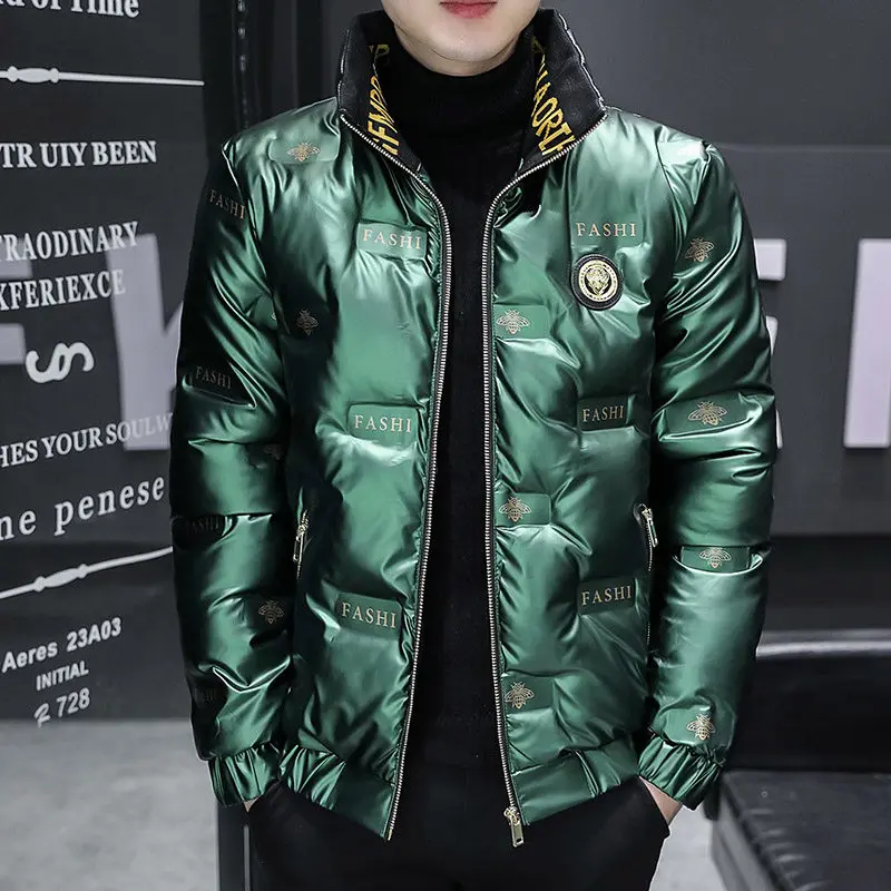 

Men's Heavyweight Embroidered Windproof Stand Collar Faionable Loose Thiened Cotton Jaet Youthful Sle Regular Length