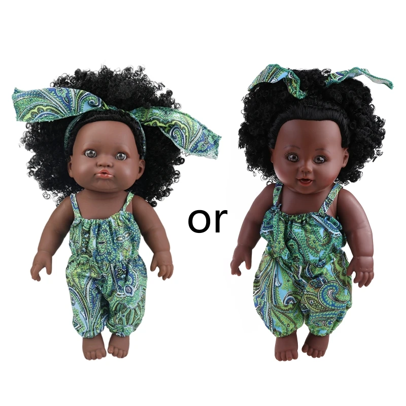 Simulated Girl Reborn African Black Doll Baby Early Educational Toys Bed/Sofa Accompany Supplies Vinyl Made Baby Gift