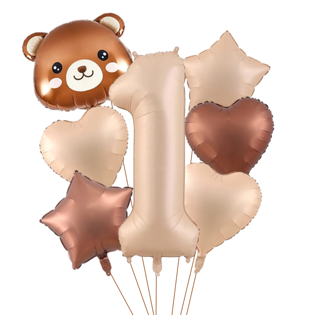 7-teiliges süßes Bären-Ballon-Set mit 32 Zoll Karamell-Digital-Aluminiumfolienballon für Geburtstagsparty-Dekoration, Babyparty-Zubehör – Detail 3