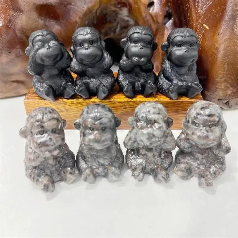 

Sit Monkey Natural Crystal Obsidian Or Yooperlite Carving Animal Carved Handicrafts 4pcs