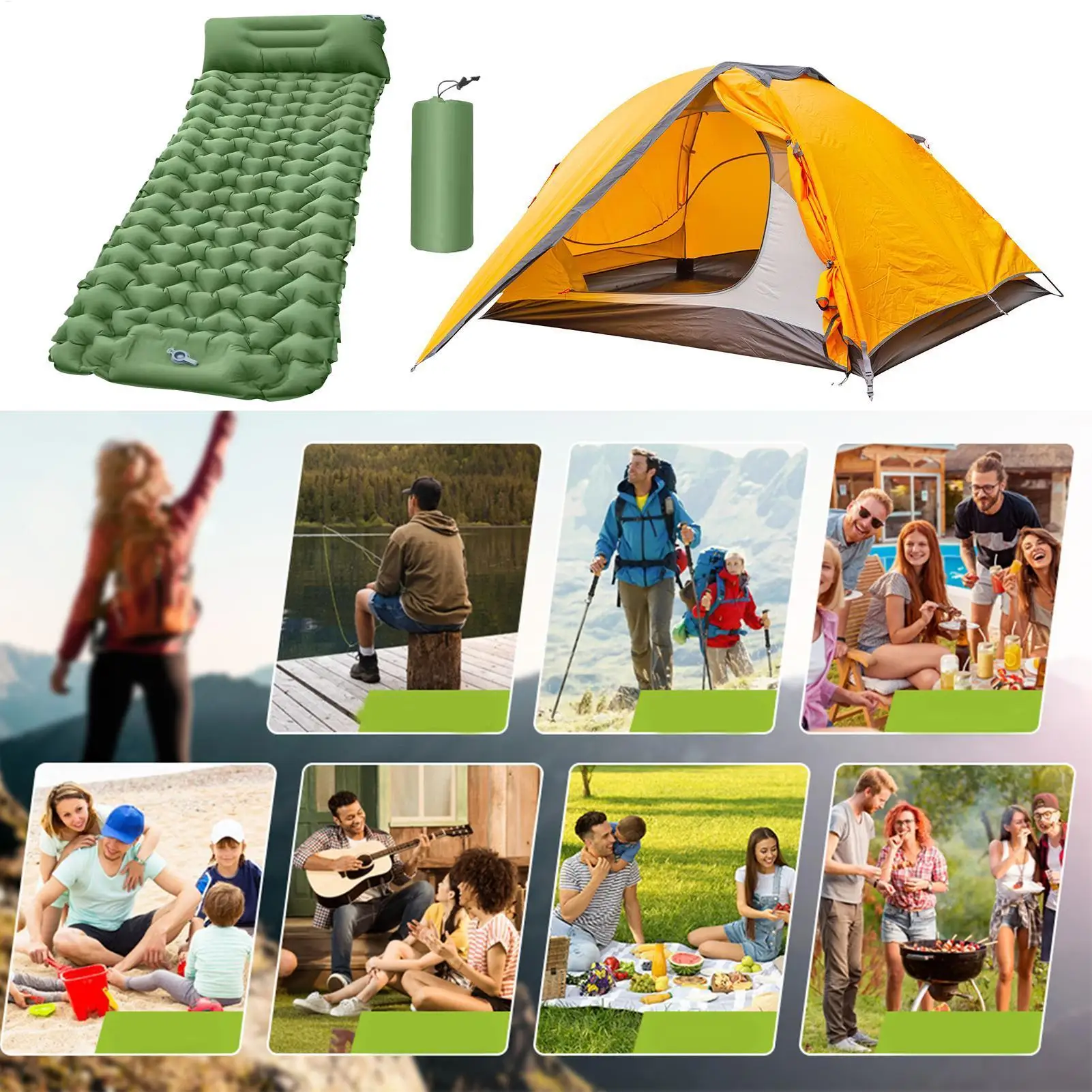 

Воздушная подушка для кемпинга, надувной спальный коврик с подушкой, эргономичные опоры, туристическая палатка, снаряжение для альпинизма, альпинизма, пешего туризма, отдыха на открытом воздухе