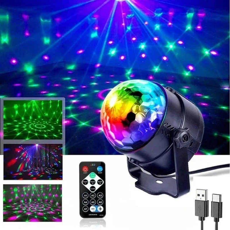 

EU/US RGB LED Rotating DJ Disco Ball Strobe Light Sound Activated with Remote for Home Party Club Birthday Karaoke Holiday Gift