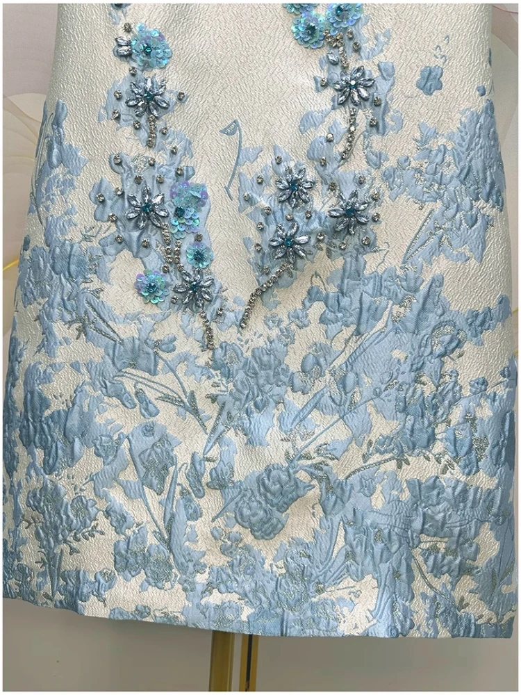 Elegant Socialite Dresses Embossed Jacquard 3D Diamond Sequins Crew Neck Short Sleeve High Waist Slim Short Evening Dress Women