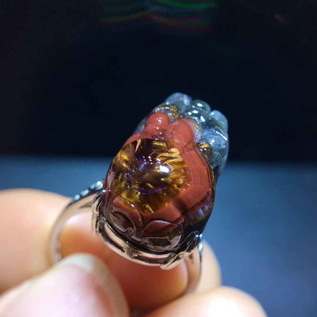 

Натуральное фиолетовое кольцо из какоксенита (ауралита-23) с рутиловыми включениями, регулируемое, 17.5/11.5 мм, модное кольцо из ауралита-23, AAAAA