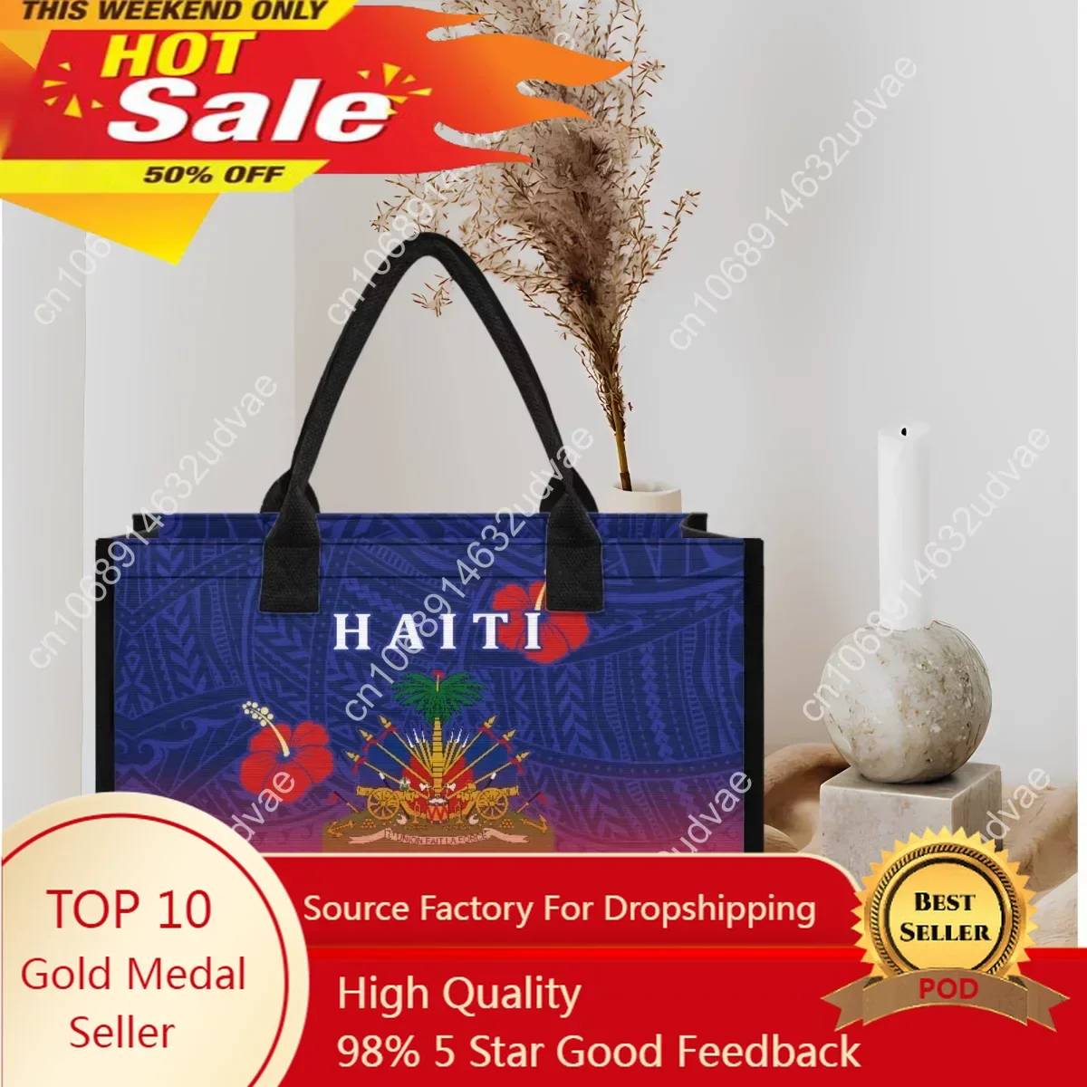 

Haiti Polynesia Creative Designer Portable Tote Bag Large Capacity Wedding Party Casual Shoulder Bag Canvas Shopping Handbags